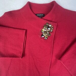 Jones New York Sweater Womens 2X Plus Red Merino Wool Open Front Jewel Cardigan